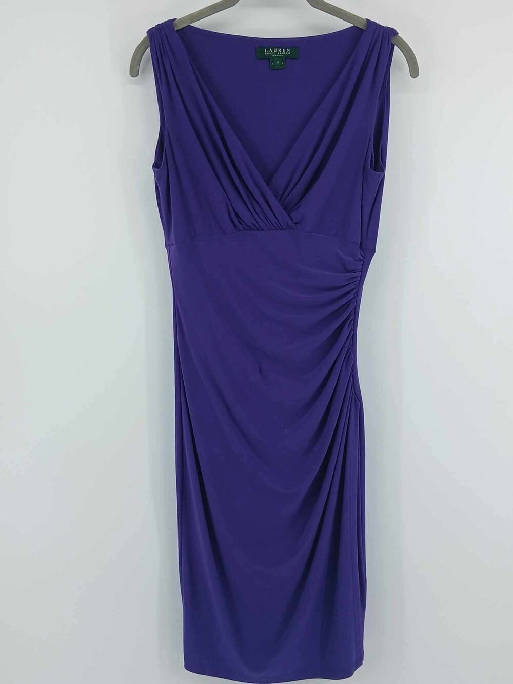 Lauren Ralph Lauren, purple plum sleeveless ruched sheath dress size 2
